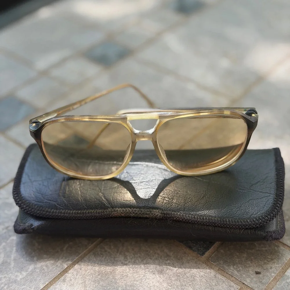 Clearvision Aviator Style Tinted Glasses Mens L 145mm Tan Amber Vtg Grandpa Core